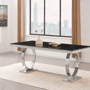 TABLE REPAS OMEGA CHROME MARBRE NOIR 180x90cm