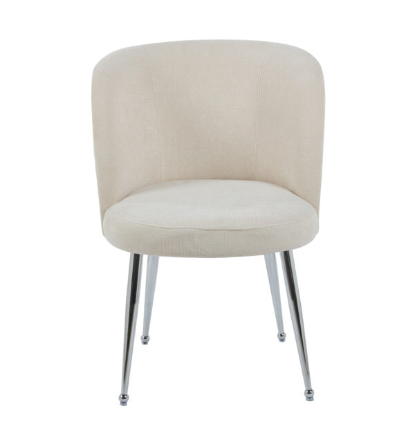 CHAISE SACHA PIEDS CHROME ASSISE ECRU TISSU EFFET LIN