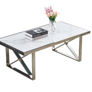 TABLE BASSE LEVANTO CHROME MARBRE BLANC 120x60x45 cm