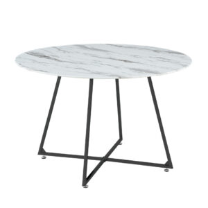 Table à manger ronde 4 personnes HELOISE Métal noir verre trempé D120 cm