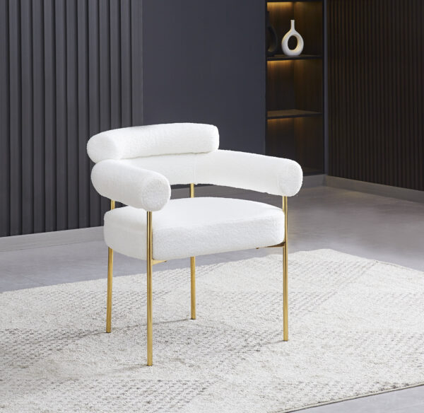 CHAISE AVEC ACCOUDOIR BULLE PIED GOLD DOUDOU BLANC