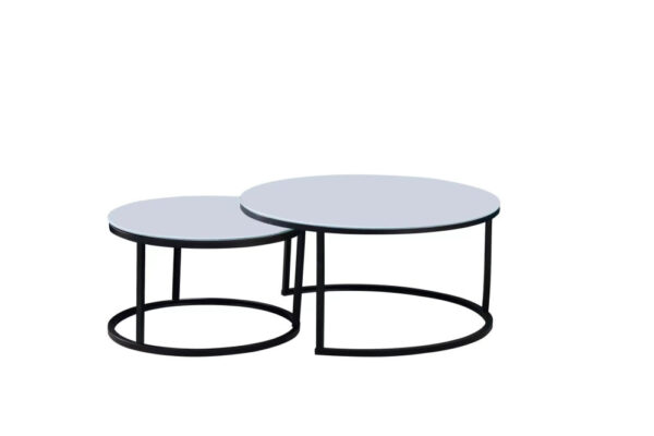 Lot de 2 tables Basses Gigogne ARTO métal noir et plateau en verre