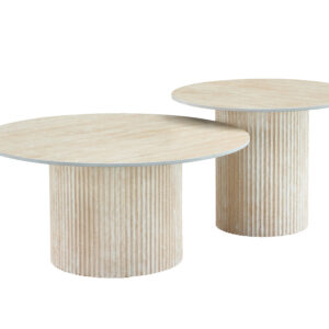 TABLE BASSE GIGOGNE MINA PIED TRAVERTIN PLATEAU CERAMIQUE TRAVERTIN MAT 60x45cm + 80x38cm