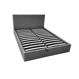 LIT COFFRE BASTIEN EN SIMILICUIR GRIS 160x200 cm