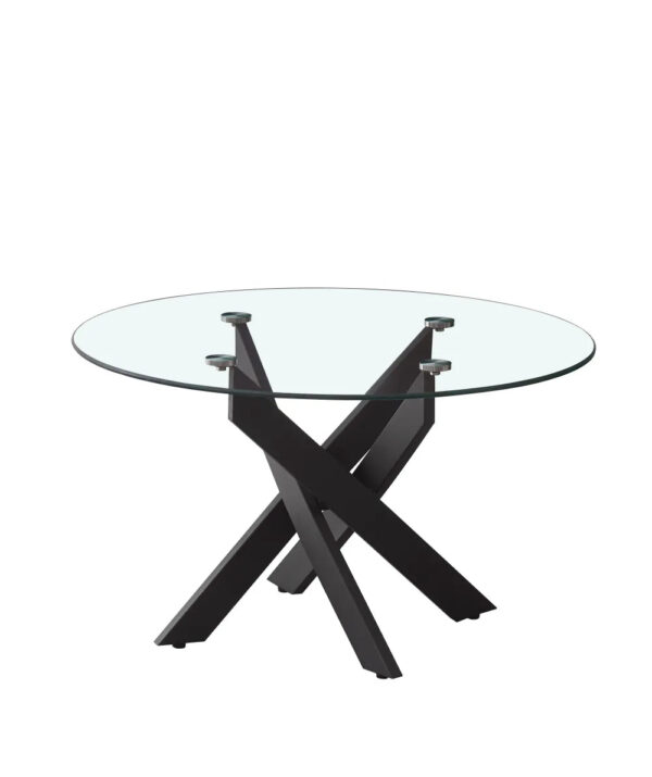 Table basse ronde JESSY pieds métal noir et plateau en verre 80 cm