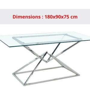 Table à manger PYRAMIDE plateau en verre et structure en Chrome pour 4 à 8 personnes