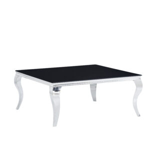 TABLE BASSE BAROQUE CARREE CHROME VERRE NOIR 100x100x45cm