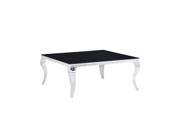 TABLE BASSE BAROQUE CARREE CHROME VERRE NOIR 100x100x45cm