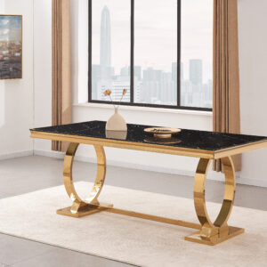 TABLE REPAS OMEGA GOLD MARBRE NOIR 180X90CM