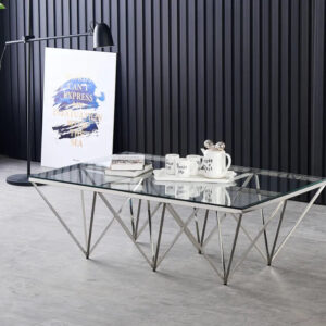 Table Basse GIZE rectangle Chrome et plateau en verre 130X70X42 cm
