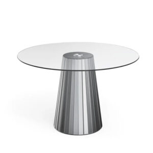 Table ronde DISCO miroir gris plateau transparent