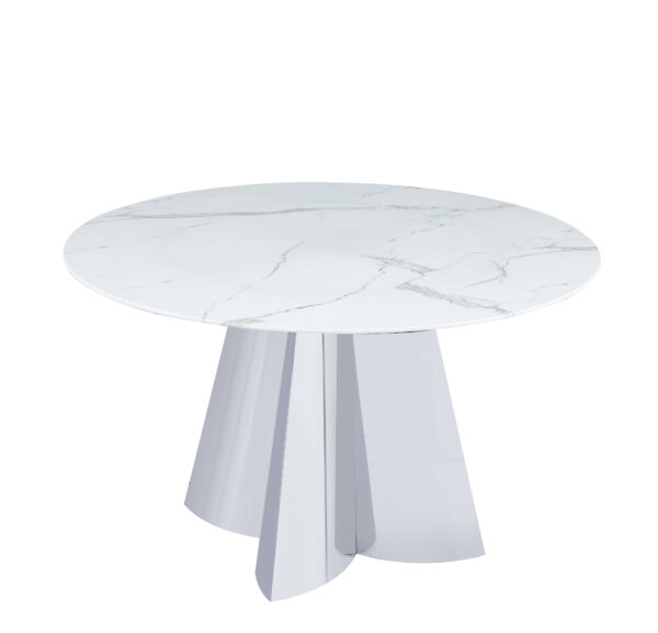 TABLE REPAS CAPUCINE CHROME MARBRE BLANC 130CM
