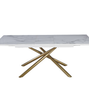 TABLE EXTENSIBLE A RALLONGE ZEPHIR PIED GOLD CERAMIQUE MARBRE BLANC 160/20
