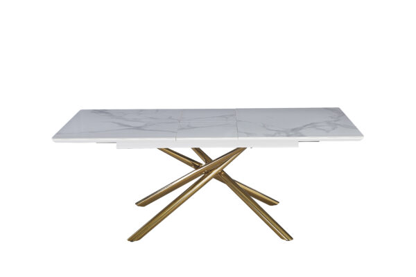 TABLE EXTENSIBLE A RALLONGE ZEPHIR PIED GOLD CERAMIQUE MARBRE BLANC 160/20