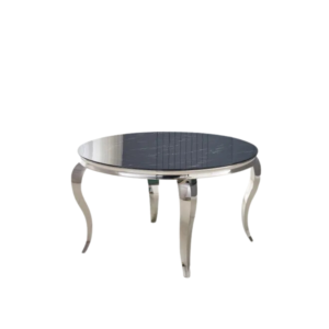 TABLE REPAS BAROQUE RONDE CHROME MARBRE NOIR 130x75 cm