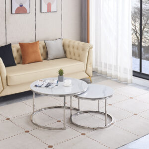 TABLE BASSE GIGOGNE CHROME CERAMIQUE 80x45cm+60x38cm