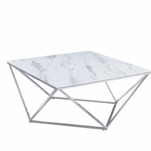 TABLE BASSE ALINA CHROME MARBRE BLANC 100x100x45 cm