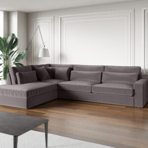CANAPE LE BRISTOLA ANGLE GAUCHE VELOURS GRIS 315X230cm