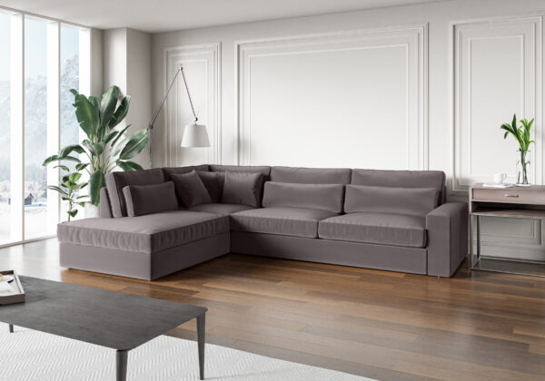 CANAPE LE BRISTOLA ANGLE GAUCHE VELOURS GRIS 315X230cm