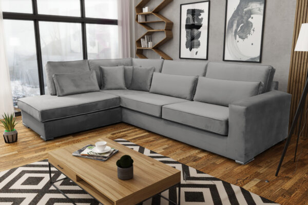 CANAPE BRISTOL ANGLE GAUCHE VELOURS GRIS 316x230cm