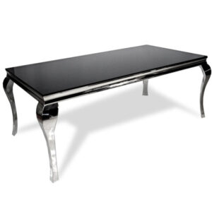 Table à manger BAROQUE 6 à 8 couverts pieds chrome plateau en verre 180x90 cm