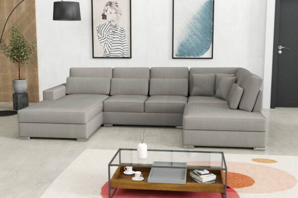 CANAPE BRISTOL EN U VELOURS GRIS 400x230x94cm