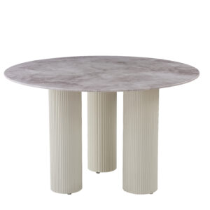 TABLE REPAS ANAÏS PIEDS BEIGE PLATEAU CERAMIQUE MARBRE GRIS 120CM