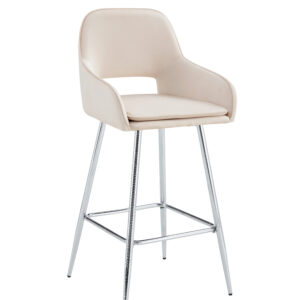TABOURET DE BAR ATHENA PIED CHROME VELOURS BEIGE