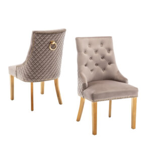 Lot de 2 chaises ANNEAU mattelassée et clo?tée Gold velours