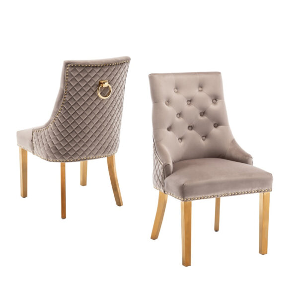 Lot de 2 chaises ANNEAU mattelassée et clo?tée Gold velours