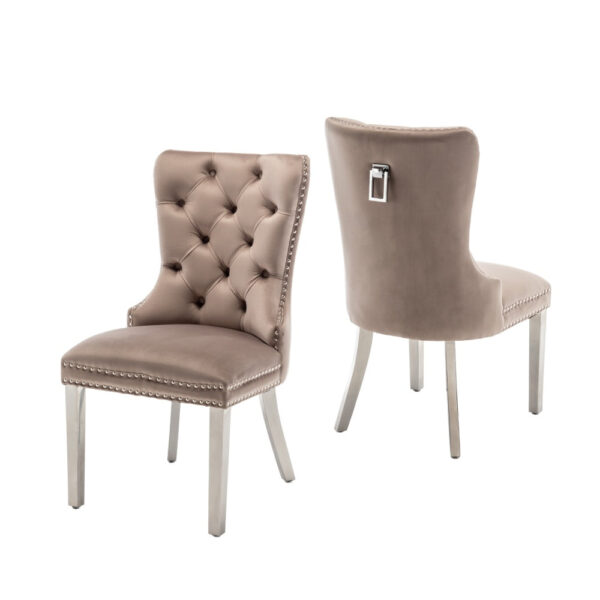 Lot de 2 chaises POIGNEE Clouté en velours pied chromé