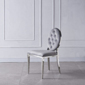 CHAISE MEDAILLON CAPITONNE VELOURS GRIS