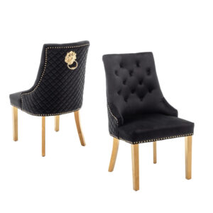 Lot de 2 chaises LION matelassée et cloutée Gold velours
