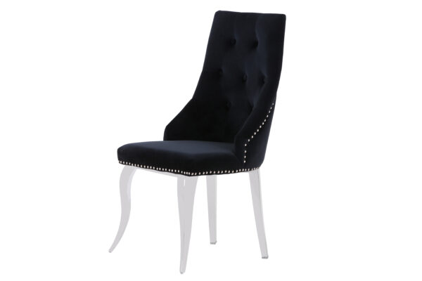 CHAISE ANNEAU CLOUTE VELOURS NOIR