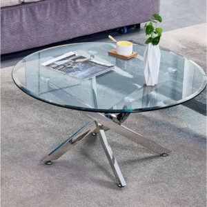 Table basse ronde JESSY pieds chrome et plateau en verre 80 cm