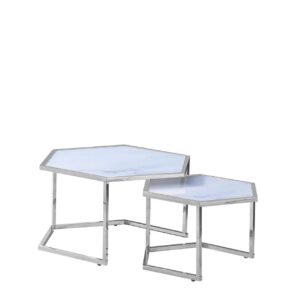 TABLE BASSE GIGOGNE HEXAGONA CHROME MARBRE BLANC 79x40.50 + 59x