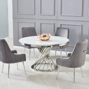 Table à manger ronde NAUTILUS en verre marbre blanc