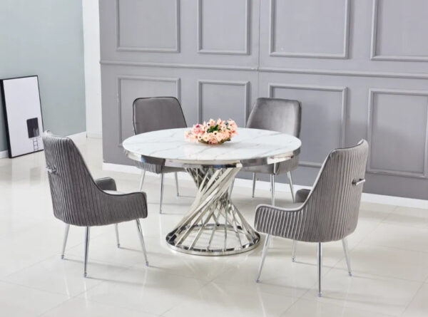 Table à manger ronde NAUTILUS en verre marbre blanc