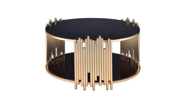 Table Basse ronde STICK Gold et plateau en verre D90 H45 cm