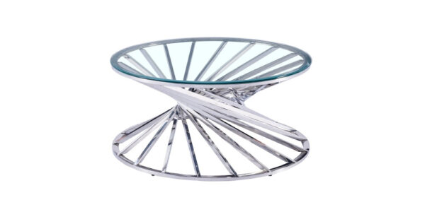 Table basse ronde NAUTILUS chromé plateau verre  D80 cm