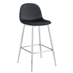 TABOURET DE BAR SCANDINAVE PIED CHROME VELOURS NOIR
