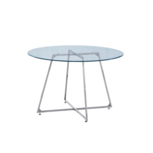 Table à manger ronde 4 personnes HELOISE Chrome en verre trempé D120 cm