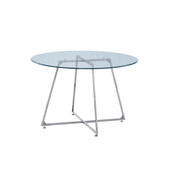 Table à manger ronde 4 personnes HELOISE Chrome en verre trempé D120 cm
