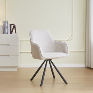 CHAISE AVEC ACCOUDOIR LOLA PIED METAL NOIR TISSU ECRU