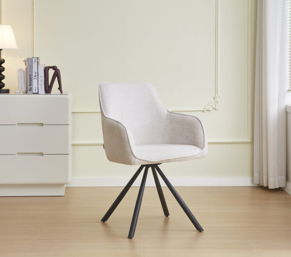CHAISE AVEC ACCOUDOIR LOLA PIED METAL NOIR TISSU ECRU