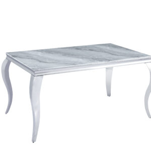 TABLE REPAS BAROQUE CHROME MARBRE GREIGE 150X90X75CM