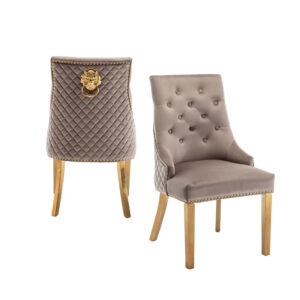 Lot de 2 chaises LION matelassée et cloutée Gold velours