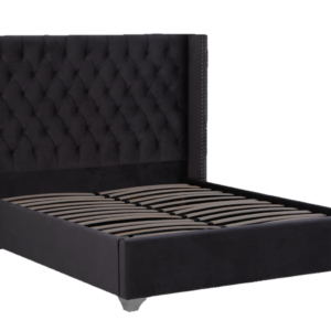 LIT DOUBLE CLOUTE CAPITONNE VELOURS NOIR 160x200 cm