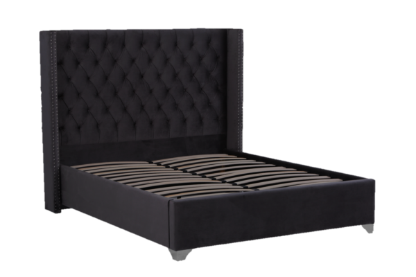 LIT DOUBLE CLOUTE CAPITONNE VELOURS NOIR 160x200 cm