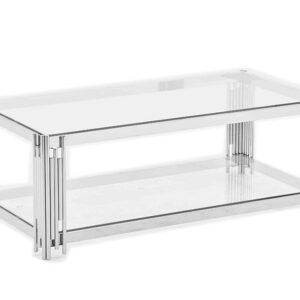 Table Basse FLUTE Chrome et plateau en verre 120x60x45 cm